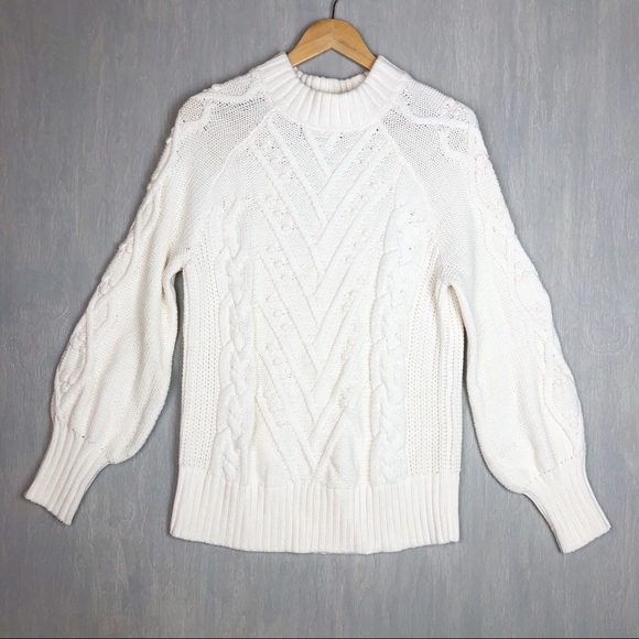 cable knit puff sleeve sweater